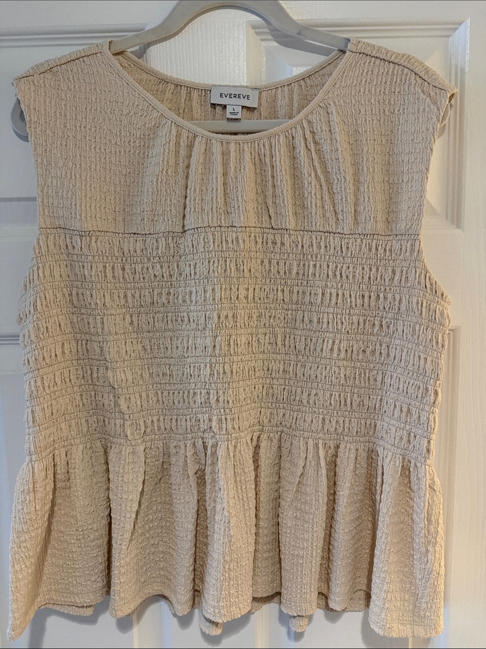 Evereve Cream Textured Sleeveless Peplum Top